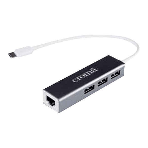 Croma USB 3.0 Type C to USB 3.0 Type A, LAN Port USB Hub (Up to 100 Mbps Speed, Black)_1