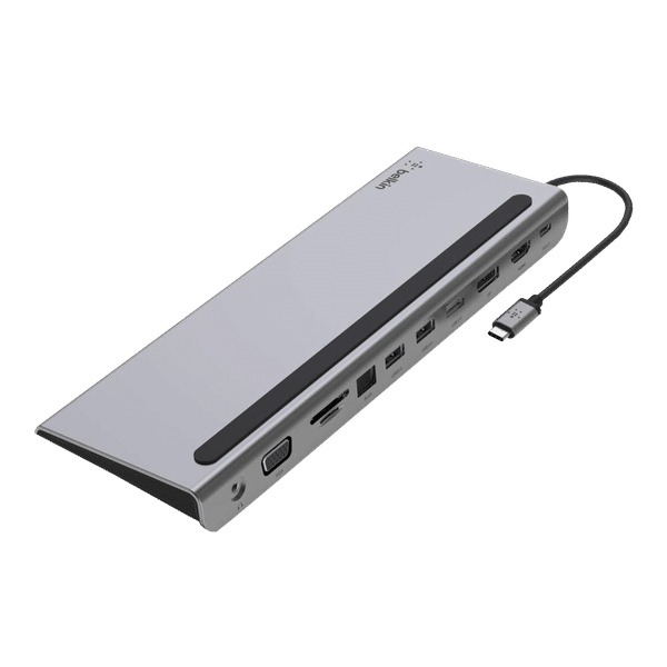 belkin Connect 11-in-1 USB 3.0 Type C to 3.5mm Stereo, VGA Port, SD Card Slot, MicroSD Card Slot, HDMI 1.4, USB 2.0 Type A, USB 3.0 Type A, USB 3.0 Type C, LAN Port, DisplayPort 1.2 Multi-Port Hub (Supports 100W Pass-Through Power, Space Grey)_1
