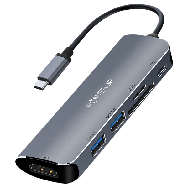 POWERUP Elite NEO 6-in-1 USB 3.0 Type C to USB 3.0 Type A, HDMI Type A, SD Card Slot, TF Card, USB 3.0 Type C Multi-Port Hub (40 Gbps Hi-Speed Data Transfer, Gun Metal)_1