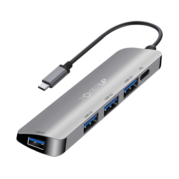 POWERUP Elite Micro 5-in-1 USB 3.0 Type C to USB 3.0 Type A, USB 3.0 Type C USB Hub (High-Speed Pass-Through Charging, Silver)_1
