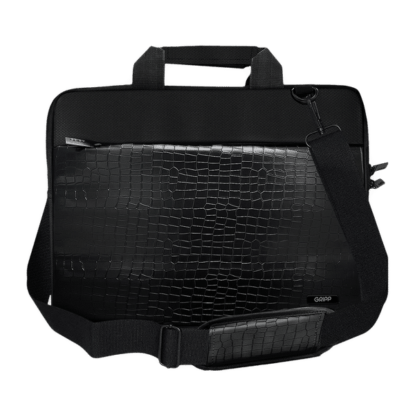 GRIPP Croc Compact Fleet Polyester, Nylon, Leather Laptop Sling Bag for 13.3 & 14 Inch Laptop (Water Repellent, Black)_1