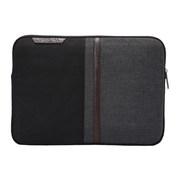 Carriall Suave Fabric, Polyester Laptop Sleeve for 15 Inch Laptop (Water Resistant, Black/Grey)_1