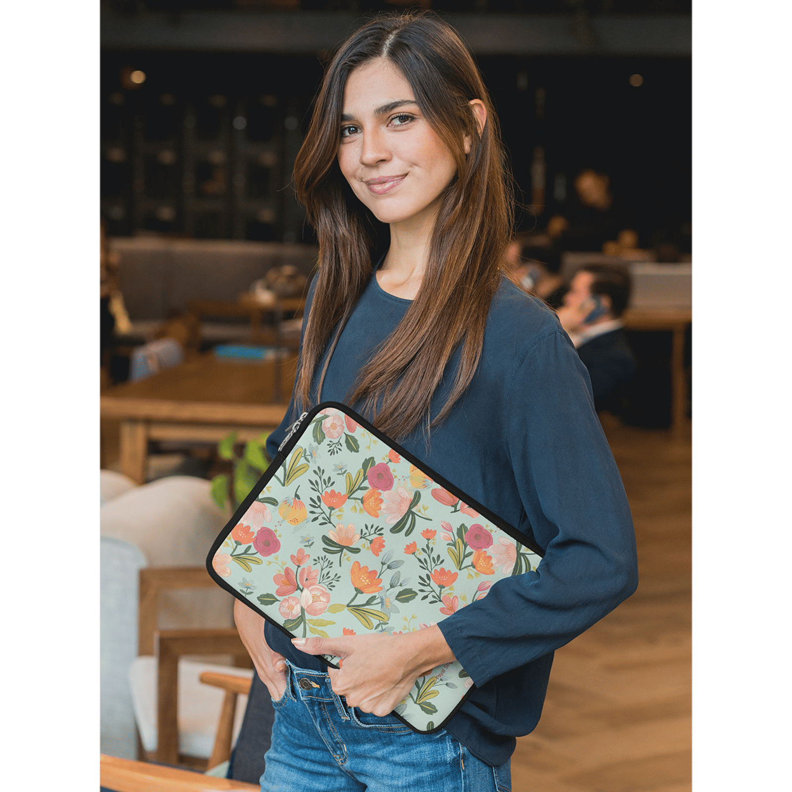 macmerise Payal Singhal Aqua Handpainted Flower Neoprene Laptop Sleeve for 13 Inch Laptop (Water Resistant, Multi Color)_5