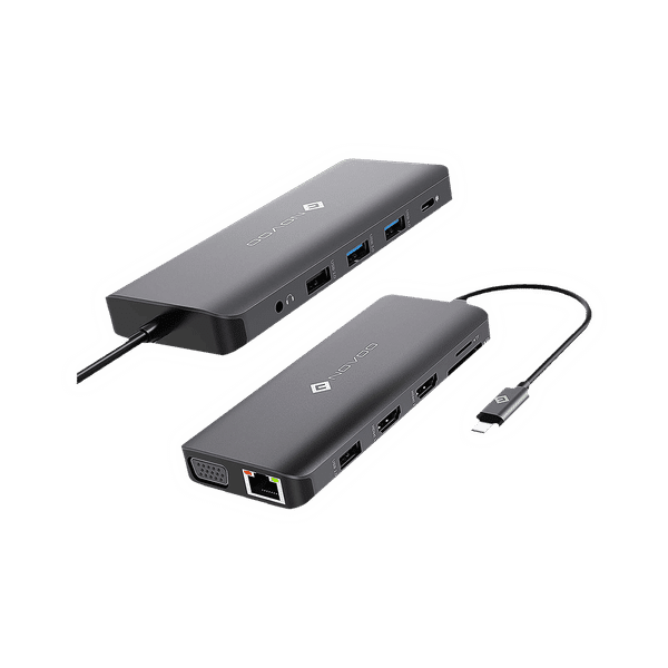 NOVOO 12-in-1 USB 3.0 Type C to USB 2.0 Type A, USB 3.0 Type A, USB Type C, SD Card Slot, HDMI, LAN Port, VGA Port, TF Card, 3.5mm Stereo USB Hub (Triple Display Monitor, Dark Grey)_1
