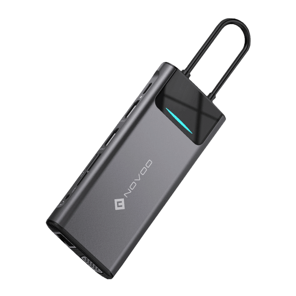 NOVOO 12-in-1 USB 3.0 Type C to USB 2.0 Type A, USB 3.0 Type A, USB Type C, HDMI, SD Card Slot, TF Card, VGA Port, LAN Port, 3.5mm Stereo Multi-Port Hub (With LED Screen, Dark Grey)_1