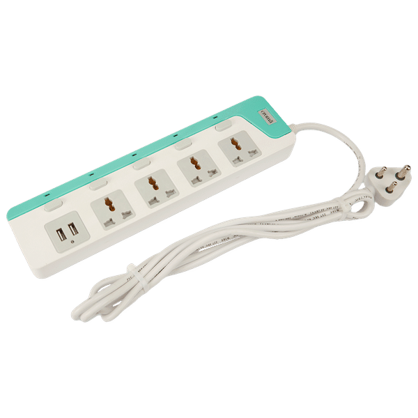 Croma 6 Amps 4 Sockets Surge Protector WIth Individual Switch (2 Meters, Child Safety Shutter, CRCP1001, Blue)_1