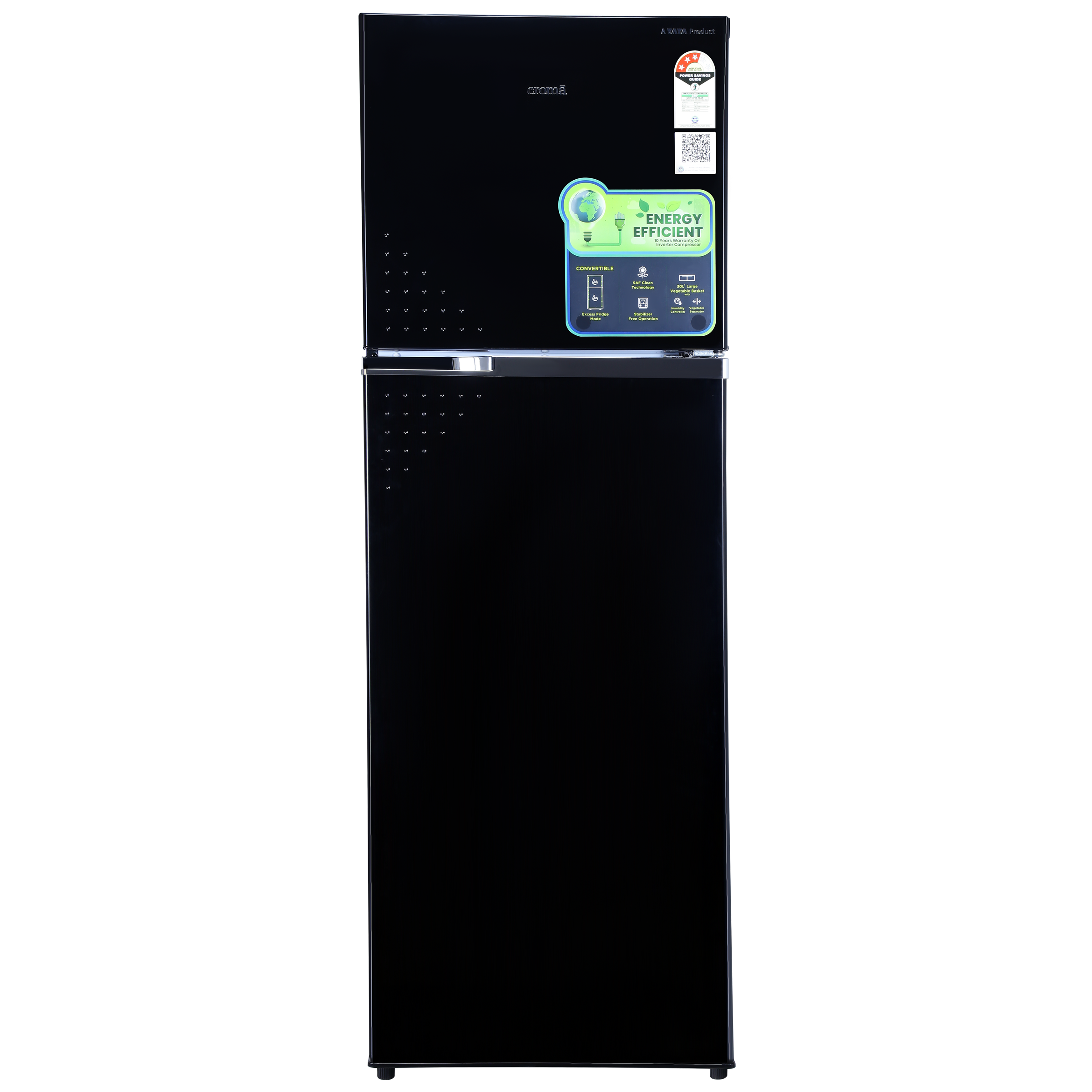 Croma 274 Litres 3 Star Frost Free Double Door Convertible Refrigerator with Inverter Technology (CRLR274FID276254, Black Uniglass)