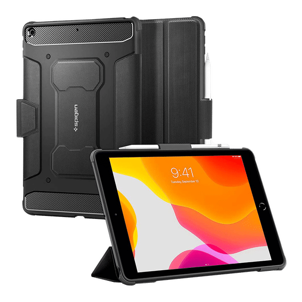 Spigen Rugged Armor Pro Polyurethane Leather, TPU Flip Cover for Apple iPad (9th, 8th & 7th Gen) (Built-in Kickstand, Black)_1