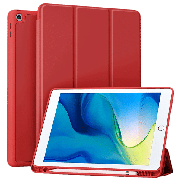 Vaku Stallion Series Microfiber Flip Cover for Apple iPad 10.2 Inch (7th, 8th, 9th Gen) (Built-in Pencil Holder, Red)_1