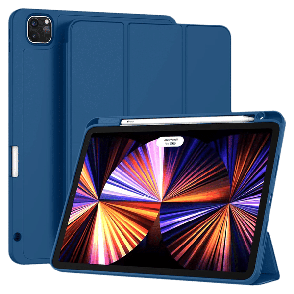Vaku Stallion Trifold Polyurethane Leather, Silicone Flip Cover for Apple iPad Pro 11 Inch, iPad Air (4th Gen) (Wireless Charging Support, Blue)_1