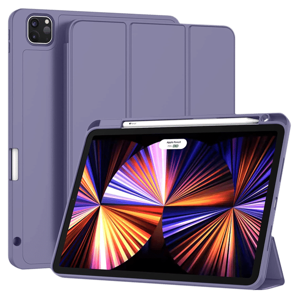 Vaku Stallion Trifold Polyurethane Leather, Silicone Flip Cover for Apple iPad Pro 11 Inch, iPad Air (4th Gen) (Wireless Charging Support, Purple)_1