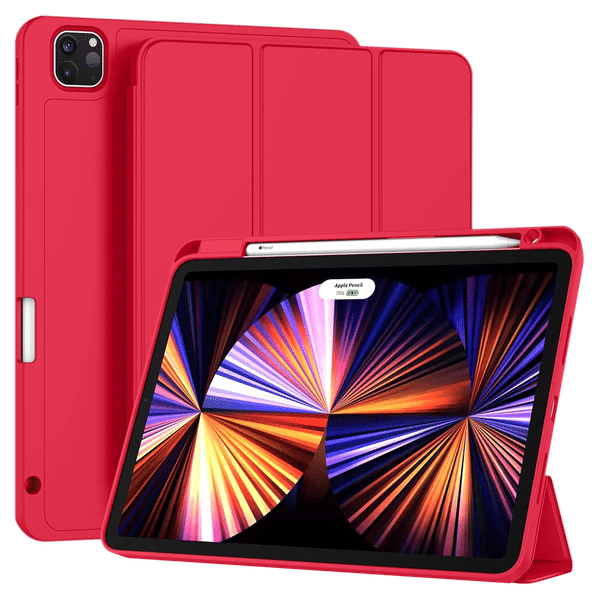 Vaku Stallion Trifold Polyurethane Leather, Silicone Flip Cover for Apple iPad Pro 11 Inch, iPad Air (4th Gen) (Wireless Charging Support, Red)_1
