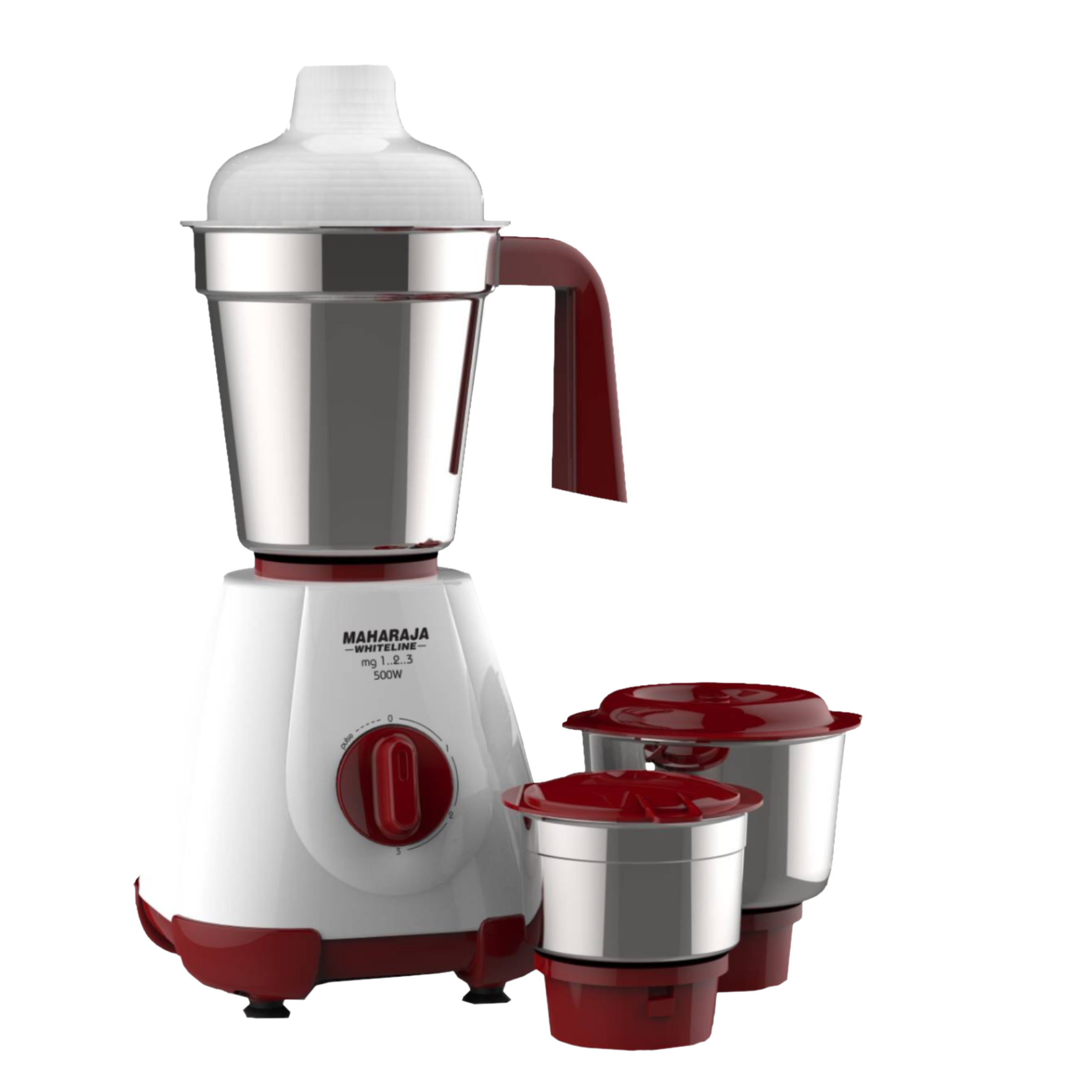 MAHARAJA WHITELINE MG 123 500 Watt 3 Jars Mixer Grinder (20000 RPM, 30 Minutes Operating Time, Cherry Red/White)