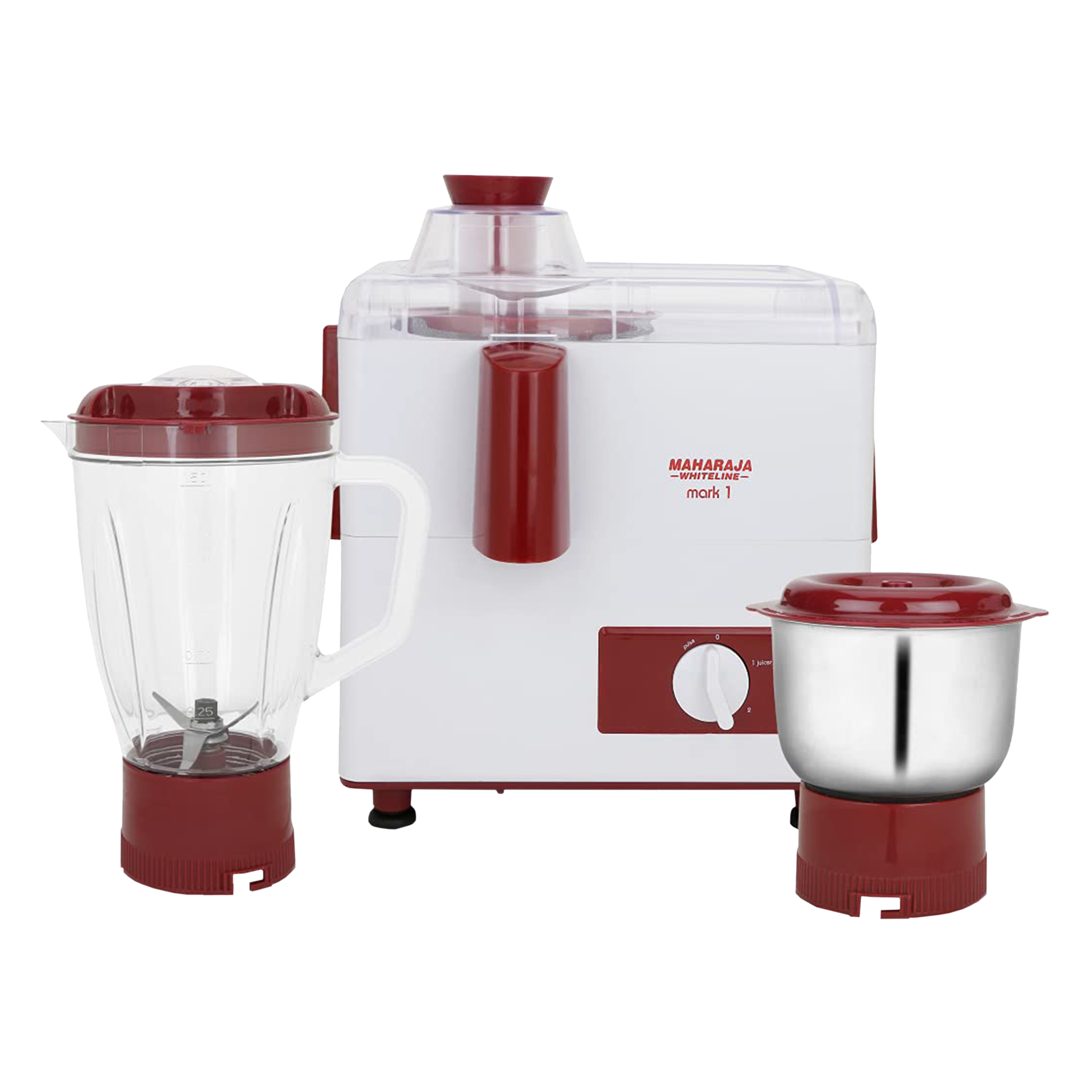 Buy Maharaja Whiteline Mark 1 450 Watt 2 Jars Juicer Mixer Grinder (Multi-Functional Blade System, White/Red) Online - Croma