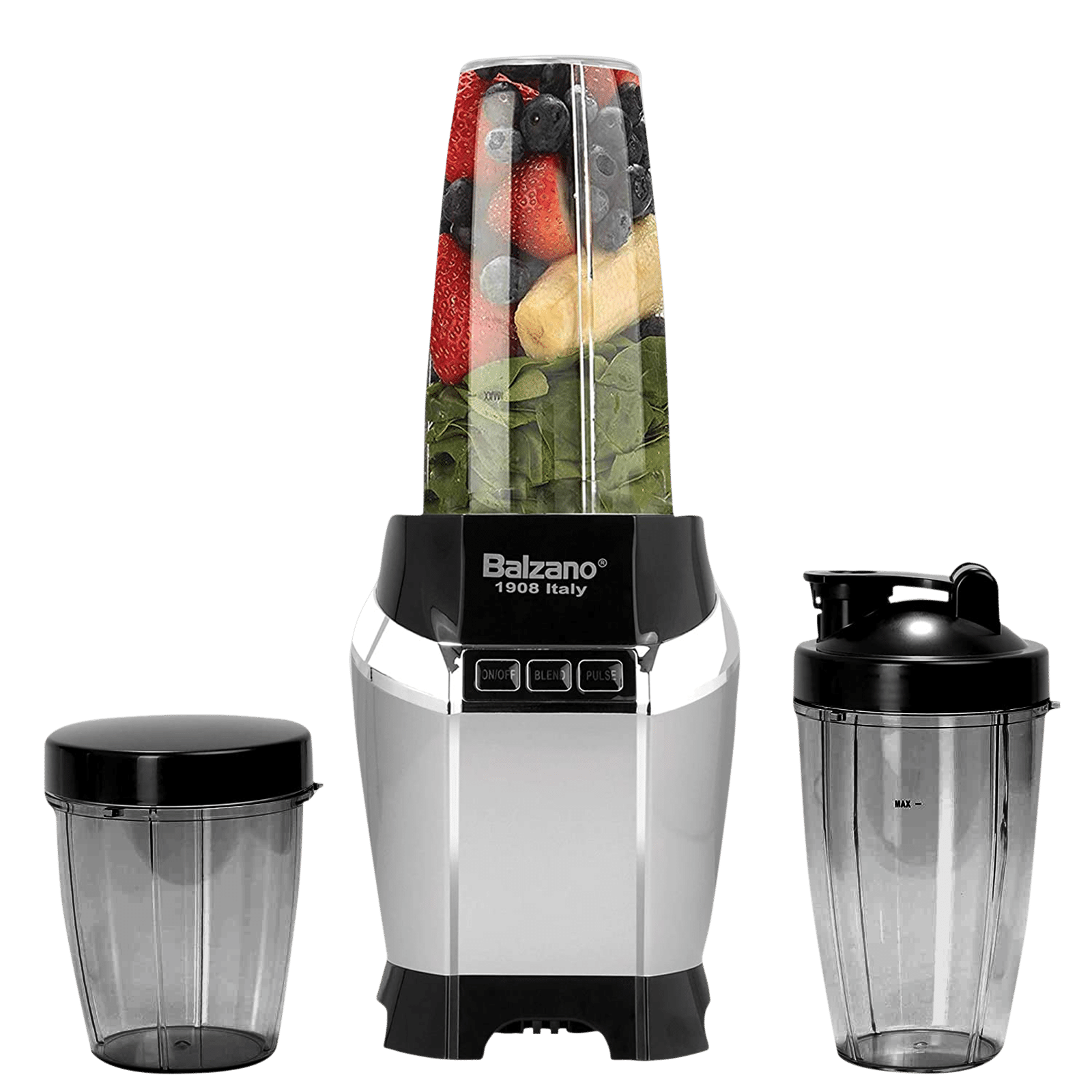 Buy Balzano Nutri 1200 Watt 3 Jars Blender (28000 RPM, Advanced One Touch  Operation, Silver) Online - Croma