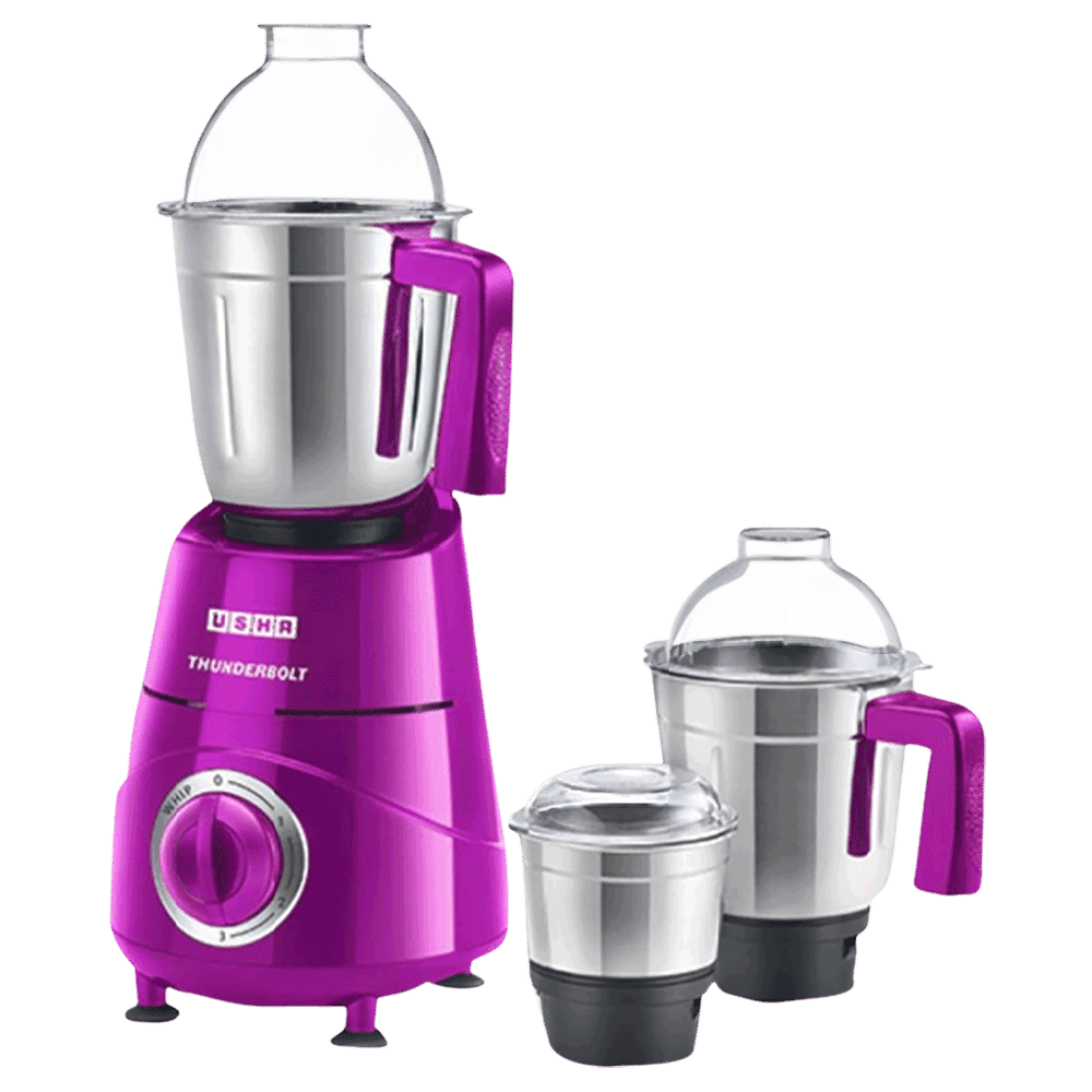 USHA Thunderbolt 800 Watt 3 Jars Mixer Grinder (21000 RPM, Overload Protection, Magenta)