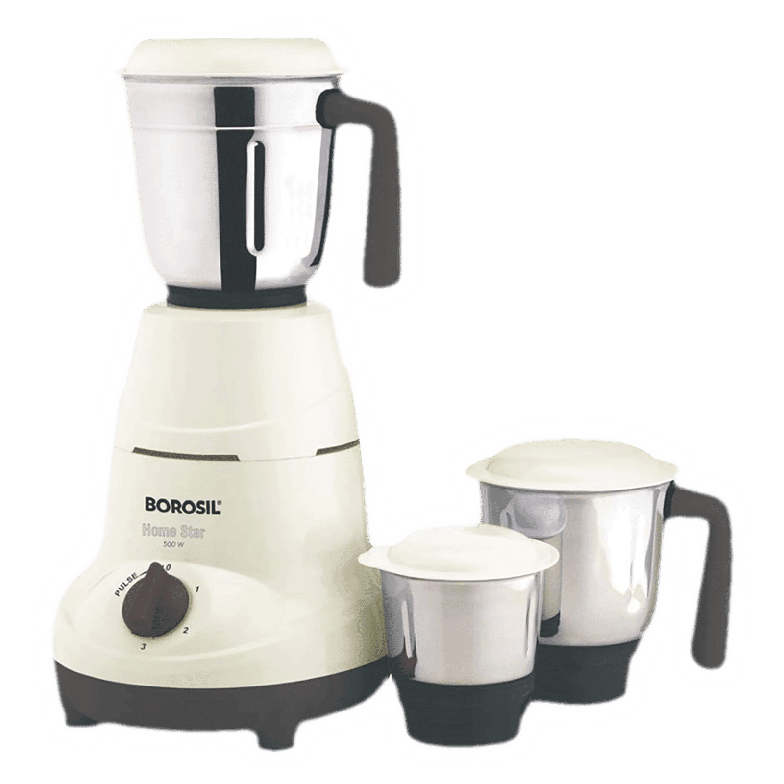 BOROSIL Home Star 500 Watt 3 Jars Mixer Grinder (20000 RPM, 3 Speed Control with Pulse Function, White)