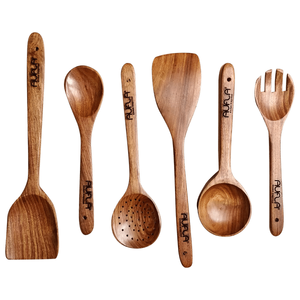 AUFLA ARS 6 Pcs Non Stick Rosewood/Sheesham Wood Cooking Spoon Set (Durable & Versatile, Brown)_1