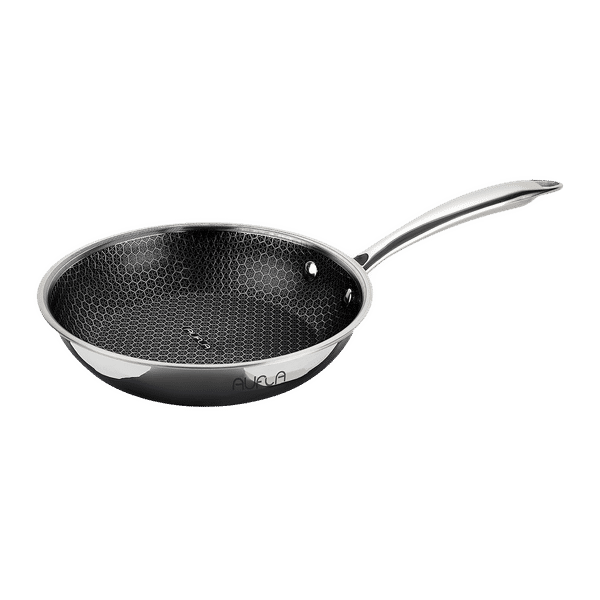 AUFLA NTHC Non Stick Aluminium & Stainless Steel Fry Pan (Induction Compatible, Honeycomb Coating, Silver)_1