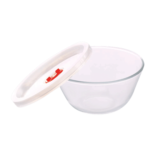 BOROSIL 900ml Borosilicate Glass Mixing & Serving Bowl with White Lid (Scratch Resistant, Transparent)_1