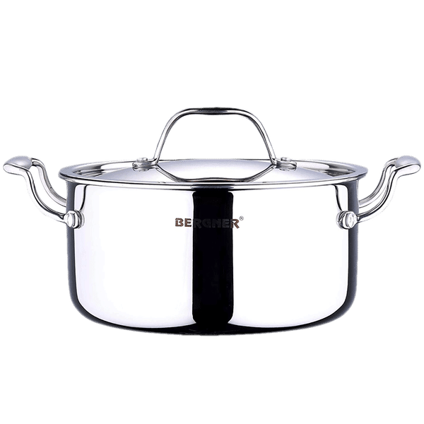 BERGNER Argent 3.1L Non Stick Stainless Steel Casserole with Stainless Steel Lid (Induction Compatible, Dishwasher Safe, Silver)_1