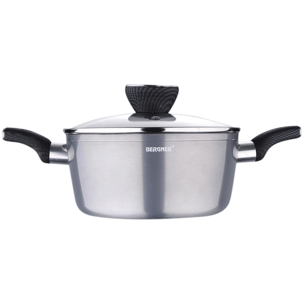 BERGNER Carbon TT 2.5L Non Stick Aluminium Casserole with Tempered Glass Lid (Induction Compatible, Dishwasher Safe, Silver)_1