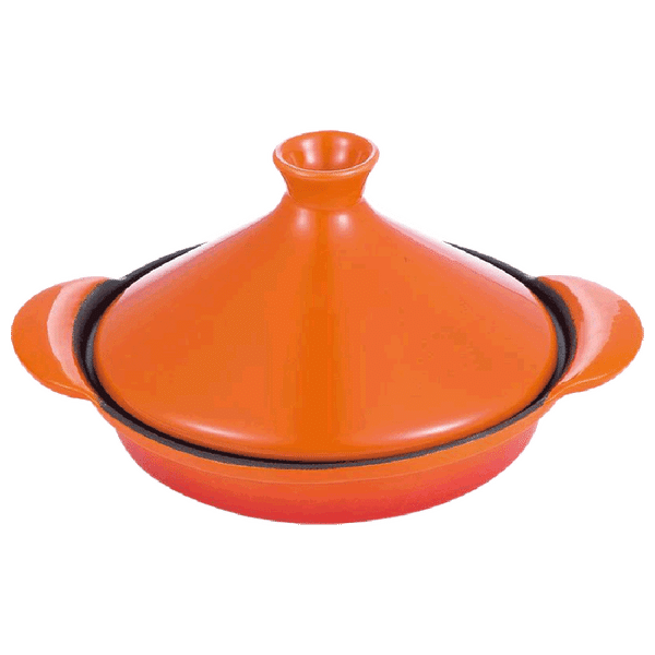 BERGNER Eros 800ml Non Stick Cast Iron Tajine Pot with Conical Ceramic Lid (Induction Compatible, Anti Slip, Orange)_1