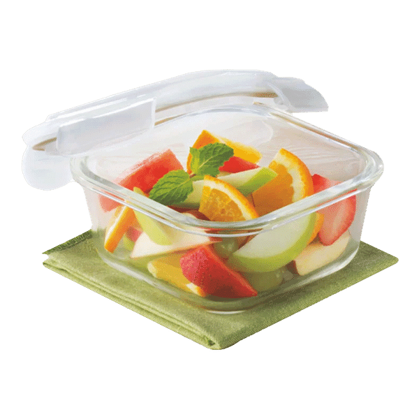BOROSIL Klip n Store 800ml Borosilicate Glass Square Storage Container with Lid (Scratch Resistant, Transparent)_1