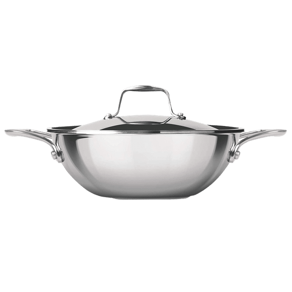 Milton ProCook 1.6L Non Stick Aluminium & Stainless Steel Kadhai with Borosilicate Glass Lid (Induction Compatible, Dishwasher Safe, Silver)_1