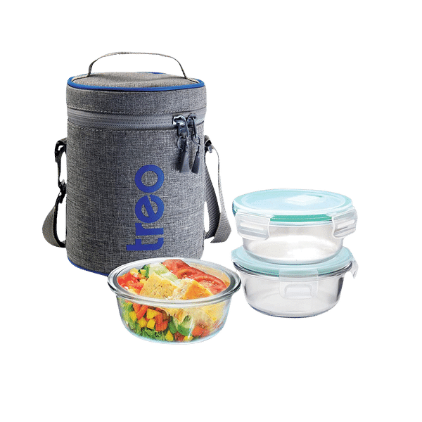 treo All Fresh 400ml Glass Round Tiffin with Lid (Set of 3, BPA Free, Transparent)_1