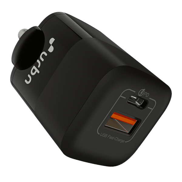 urbn 33W Type A & Type C 2-Port Fast Charger (Adapter Only, Short Circuit Control, Black)_1