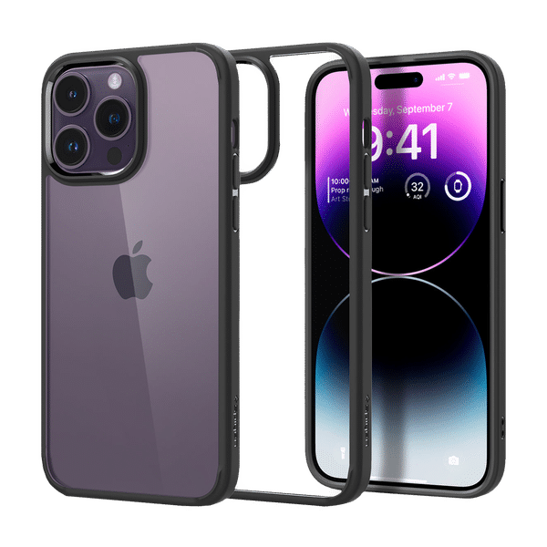 spigen Ultra Hybrid TPU & Polycarbonate Back Case for Apple iPhone 14 Pro (Wireless Charging Compatible, Matte Black)_1