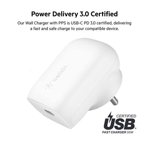 Belkin BoostCharge 30W Type C Fast Charger (Adapter Only, Dynamic PPS Technology)