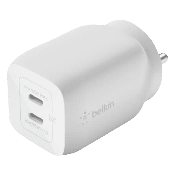 belkin BoostCharge Pro 65W Type C 2-Port Fast Charger (Adapter Only, Dynamic PPS Technology, White)_1