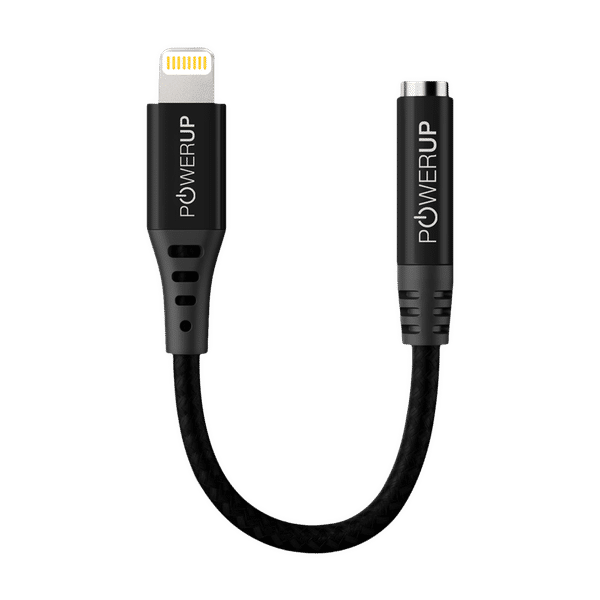 POWERUP Lightning Connector to 3.5mm Stereo 0.40 Feet (0.12 M) Cable (Inbuilt DAC Chip, Black)_1