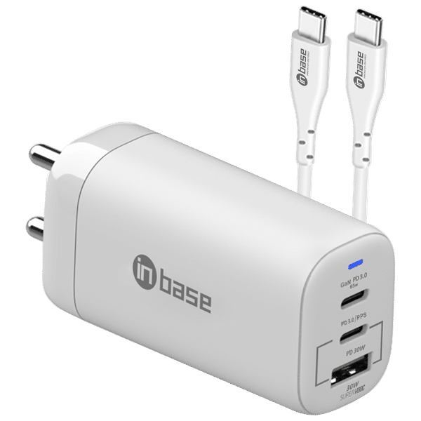 in base Ether PSV9501L 95W Type A and Type C 3-Port SuperVOOC Charger (Type C to Type C Cable, GaNTech Multi Level Protection, White)_1