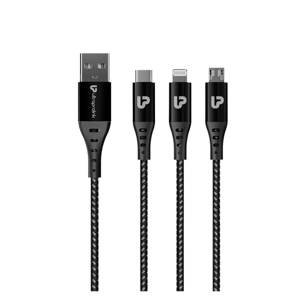 ultraprolink TrioLink Type A to Lightning Connector, Type B, Type C 4.95 Feet (1.5 M) 3-in-1 Cable (Tangle-free Design, Black)_1