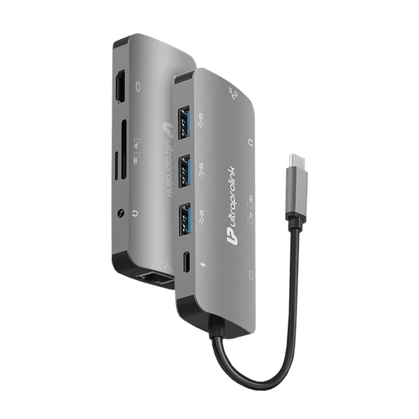 UltraProlink Slimport 4C 9-in-1 USB 3.1 Type C to HDMI Type A, USB 3.0 Type A, USB Type C, SD Card Slot, TF Card Reader, RJ45, 3.5mm Stereo USB Hub (Faster Data Transfer, Grey)_1