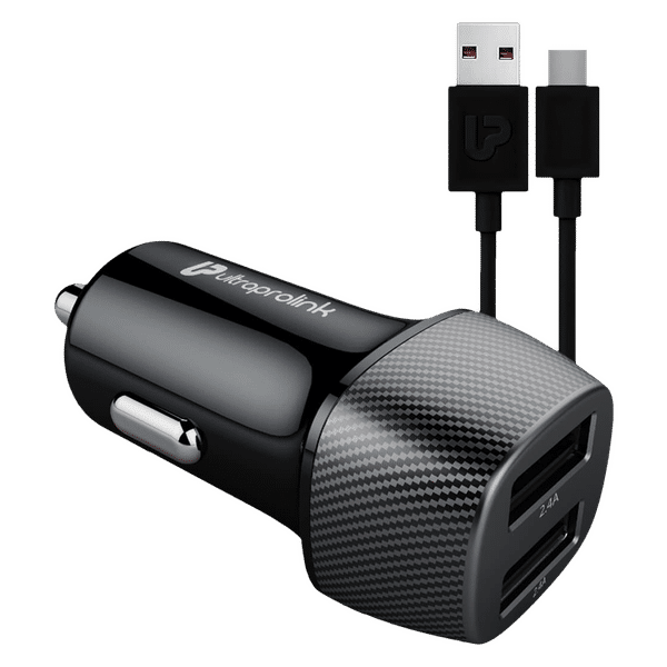 ultraprolink Mach 24W Type A 2-Port Car Charger (Type A to Type C Cable, Smart Charge, Black)_1