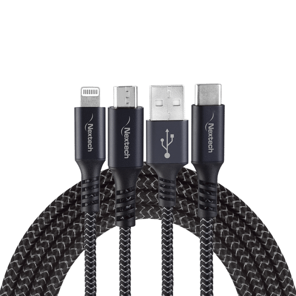 Nextech Type A to Type C, Micro USB, Lightning 4 Feet (1.2M) 3-in-1 Cable (Grey Black)_1