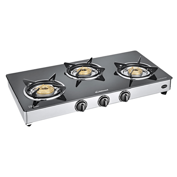 Sunflame CLASSIC 3B SS Toughened Glass Top 3 Burner Manual Gas Stove (Stainless Steel Drip Tray, Black)_1