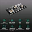 Glen Ultra Slim Mirror Toughened Glass Top 3 Burner Automatic Gas Stove (Vitreous Enamelled Pan Support, Black)_3