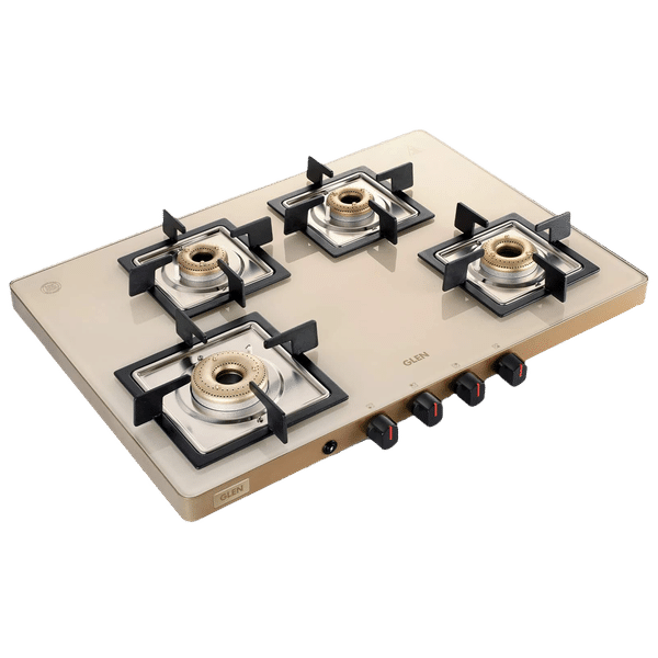 Glen Ultra Slim Toughened Glass Top 4 Burner Automatic Gas Stove (Vitreous Enamelled Pan Support, Apricot)_1