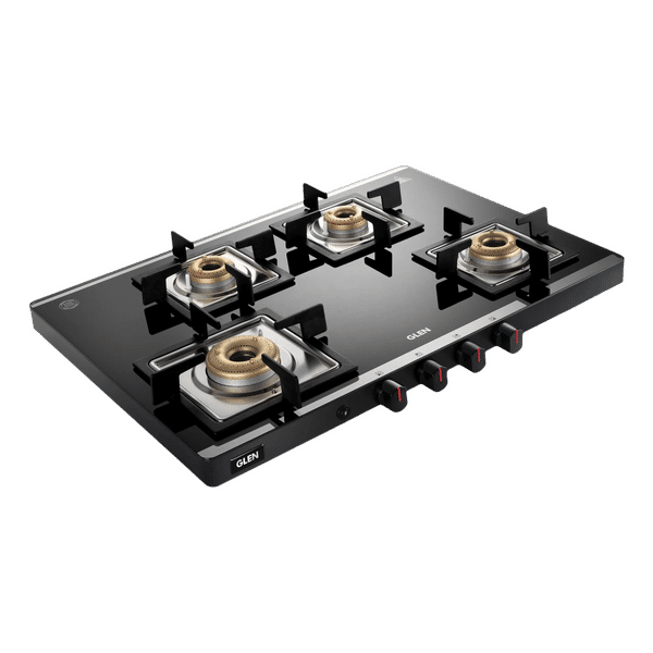 Glen Ultra Slim Mirror Toughened Glass Top 4 Burner Automatic Gas Stove (Vitreous Enamelled Pan Support, Black)_1