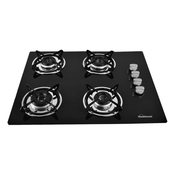 Sunflame Lotus Toughened Glass Top 4 Burner Automatic Hob (Heavy Duty Pan Support, Black)_1