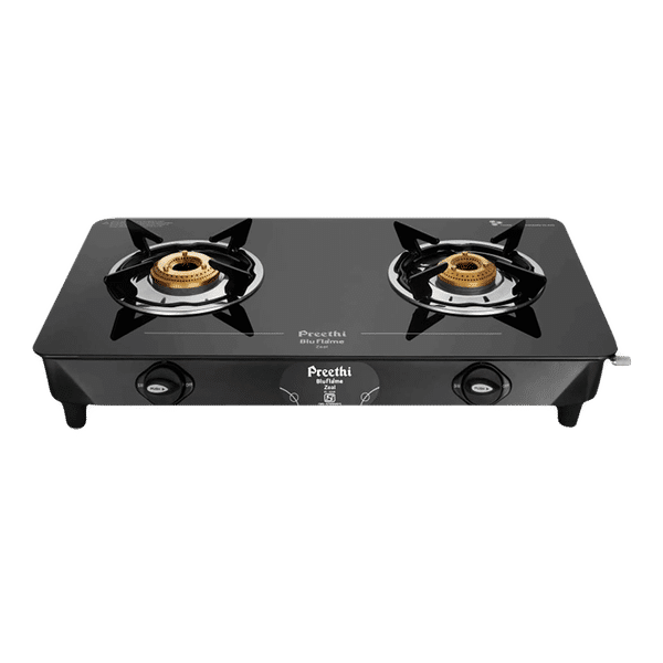 Preethi Zeal 2B Toughened Glass Top 2 Burner Manual Gas Stove (Triad Nozzle Connection, Black)_1