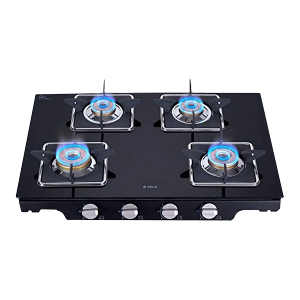 Elica Patio ICT 469 BLK S (SPF SERIES) Glass Top 4 Burner Automatic Gas Stove (Square Enamelled Grid Supports, Black)_1