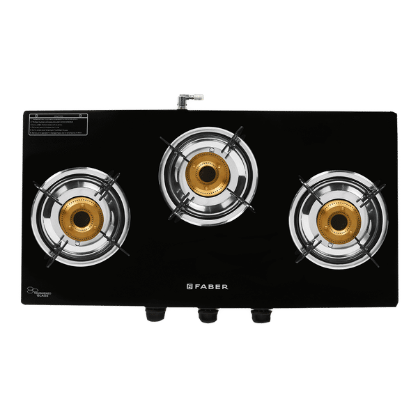 Faber Power 3BB BK Tempered Glass Top 3 Burner Manual Gas Stove (Feather Touch Knob Control, Black)_1