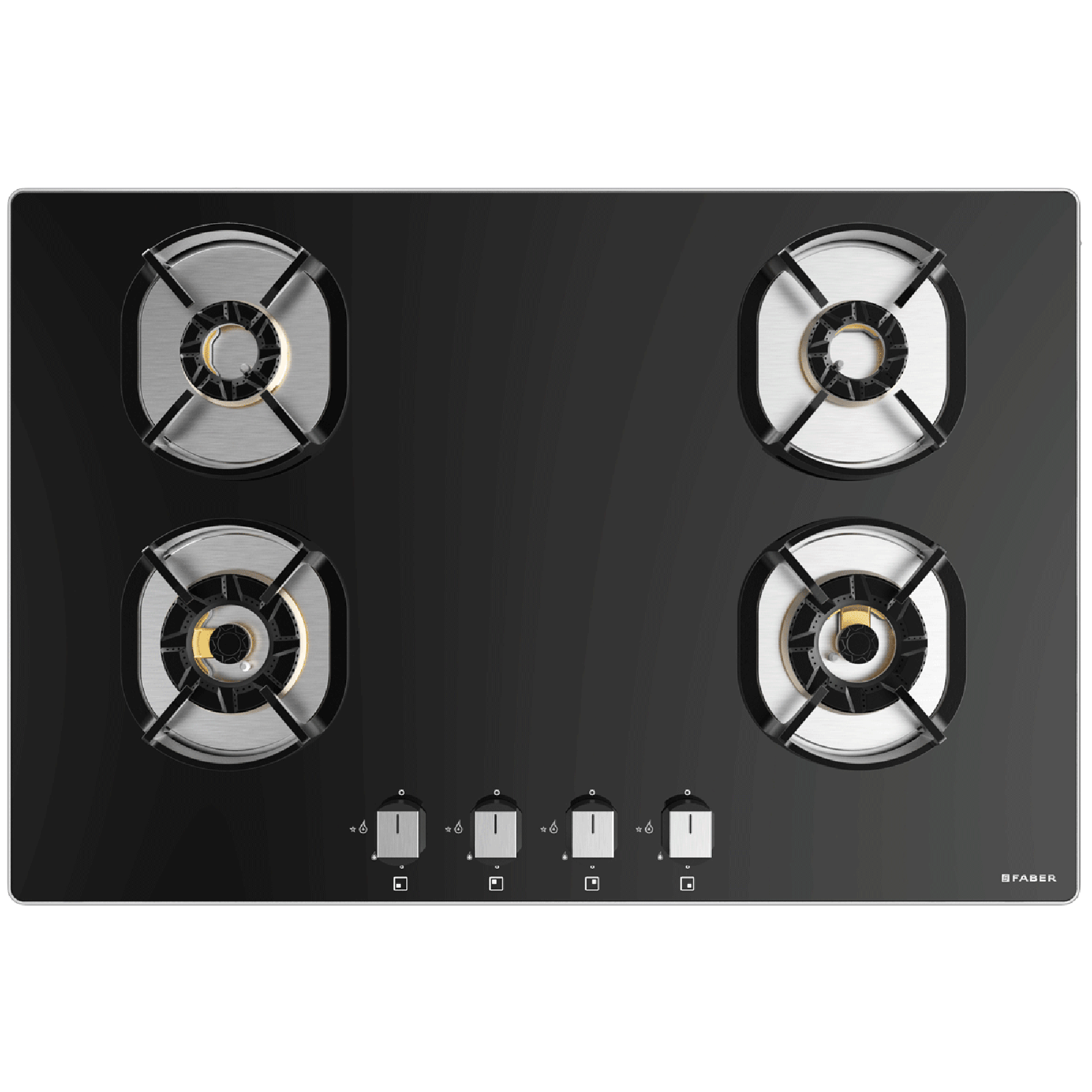 Faber Nexus IND HT784 CRS BR CI AI Toughened Glass Top 4 Burner Automatic Hob (Heavy Duty Pan Support, Black)