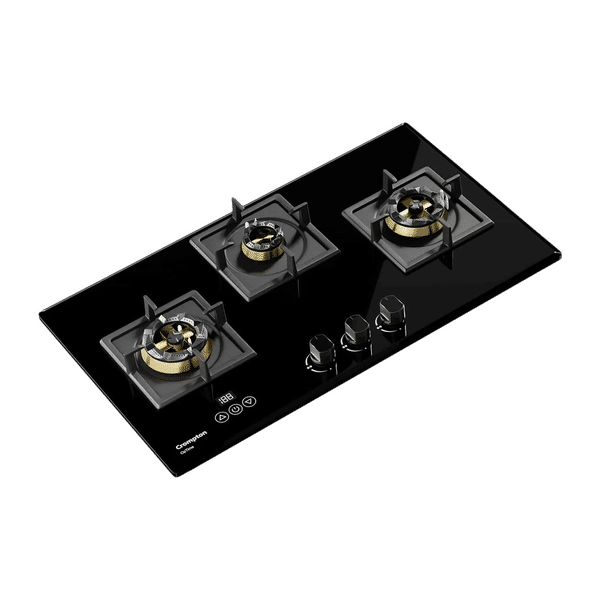 Crompton Optime Toughened Glass Top 3 Burner Automatic Hob (3D Flame Technology, Midnight Black)_1